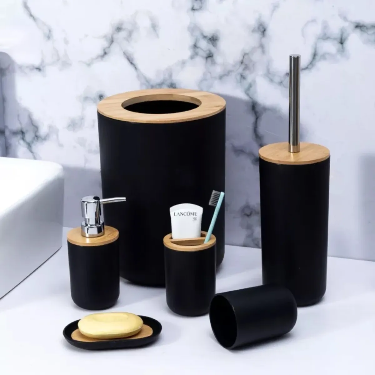 MUNDO MAGIA - Juego Accesorios Set De Baño 6 Piezas Inoxidable Cepillo Wc