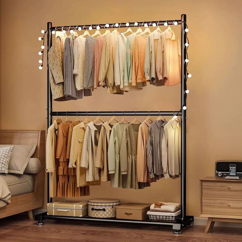 GENERICO - PERCHERO DOBLE PISO ORGANIZADOR DE ROPA TUBO GRUESO NEGRO WYM