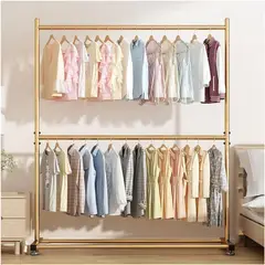 GENERICO - PERCHERO DOBLE PISO ORGANIZADOR DE ROPA TUBO GRUESO DORADO WYM