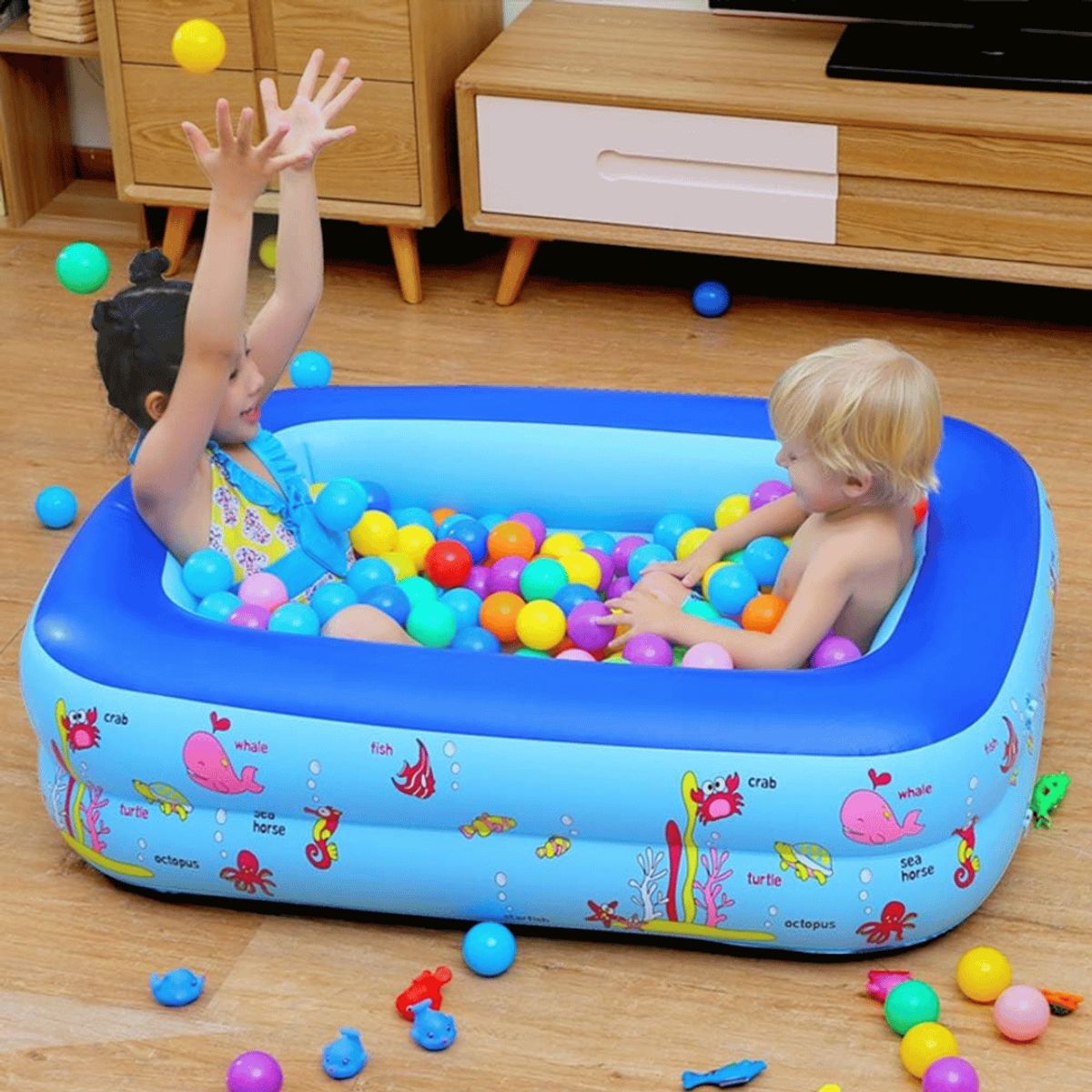 LINE - Piscina Inflable Plástico Para Niños Rectangular 120cm