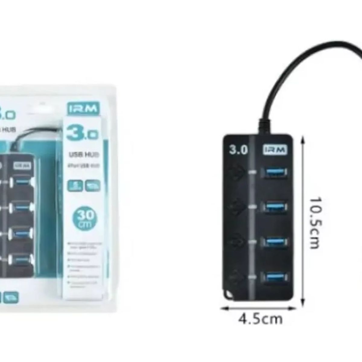 IRM - Hub Irm De 4 Puertos Usb 30 Con Interruptores Alargador