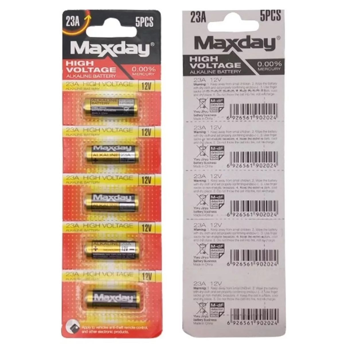 MAX - Pack 5 Pila 23a Maxday A23 Alcalina Batería 12v High Voltage