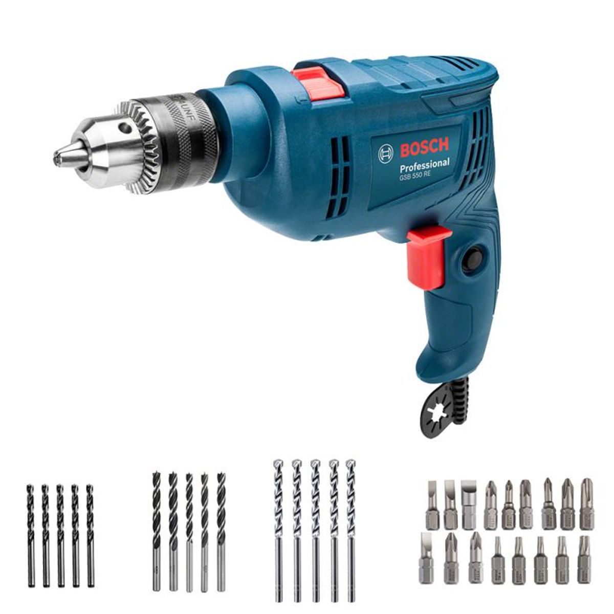 BOSCH - TALADRO IMPACTO BOSCH GSB 550 RE + 34 ACCESORIOS