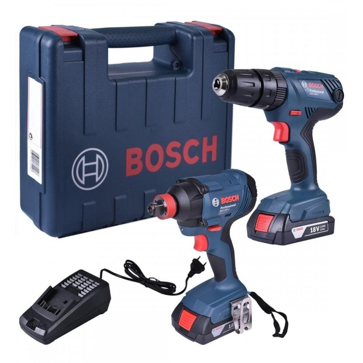 BOSCH - Kit Bosch Taladro Percutor GSB 18+ Llave de impacto GDX 180 +Maletín 06019G52E2