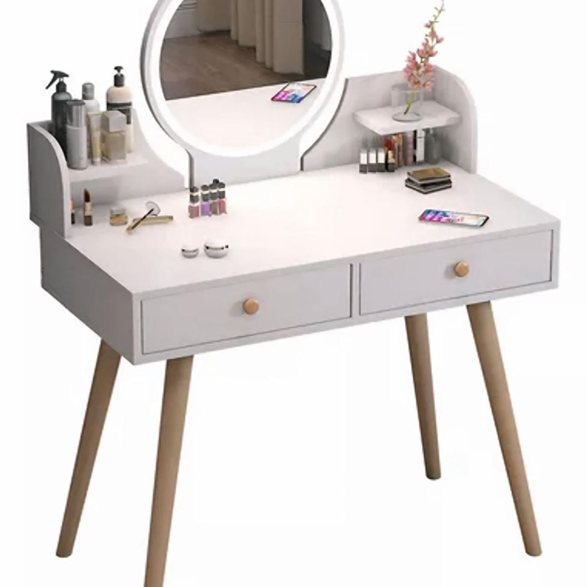 ACTUAL - Tocador Con Espejo 2 Cajones 75x60x40 Diseño Elegante y Funcional