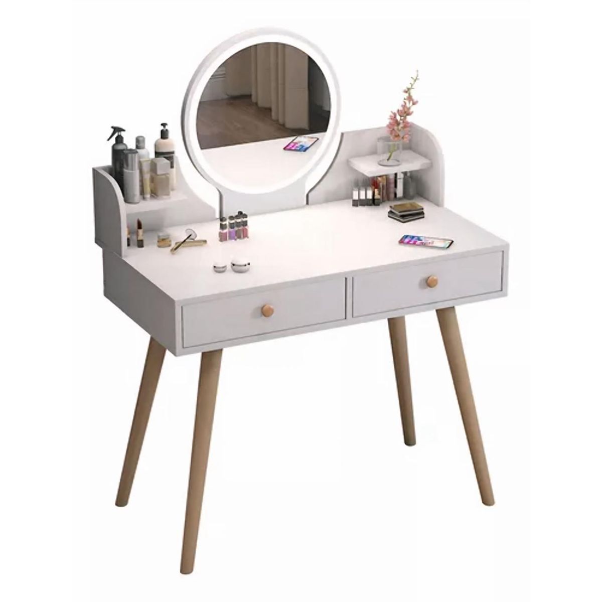 ACTUAL - Tocador Con Espejo 2 Cajones 75x60x40 Diseño Elegante y Funcional