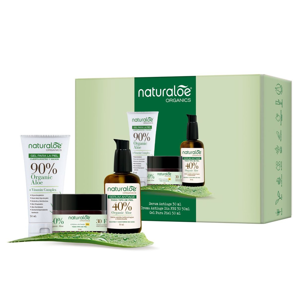 NATURALOE - Set Naturaloe Crema día antiage + Serum + Gel Puro Aloe