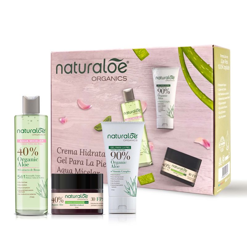 NATURALOE - Set Crema día 50ml + Agua Micelar 250ml + Gel de Piel 50ml.-