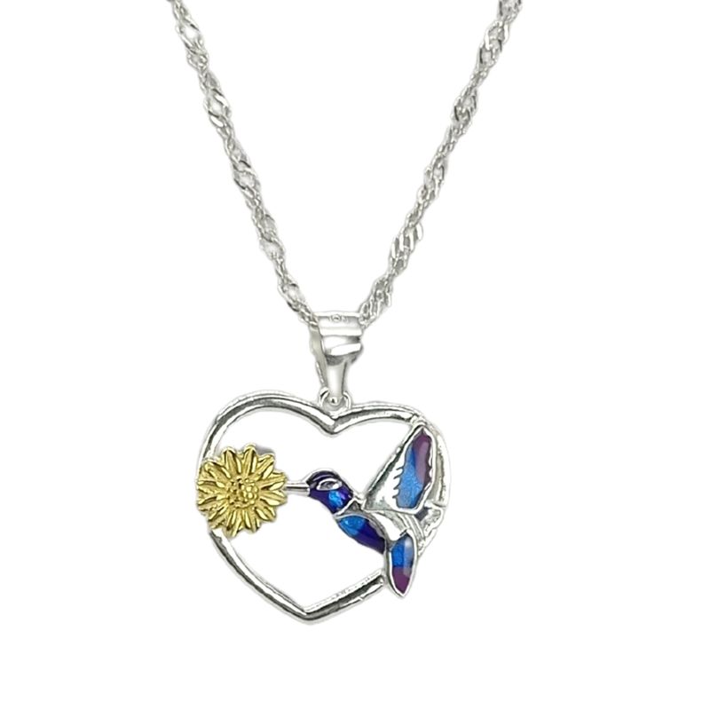 GENERICO - Collar de Plata Corazón Colibrí y Margarita