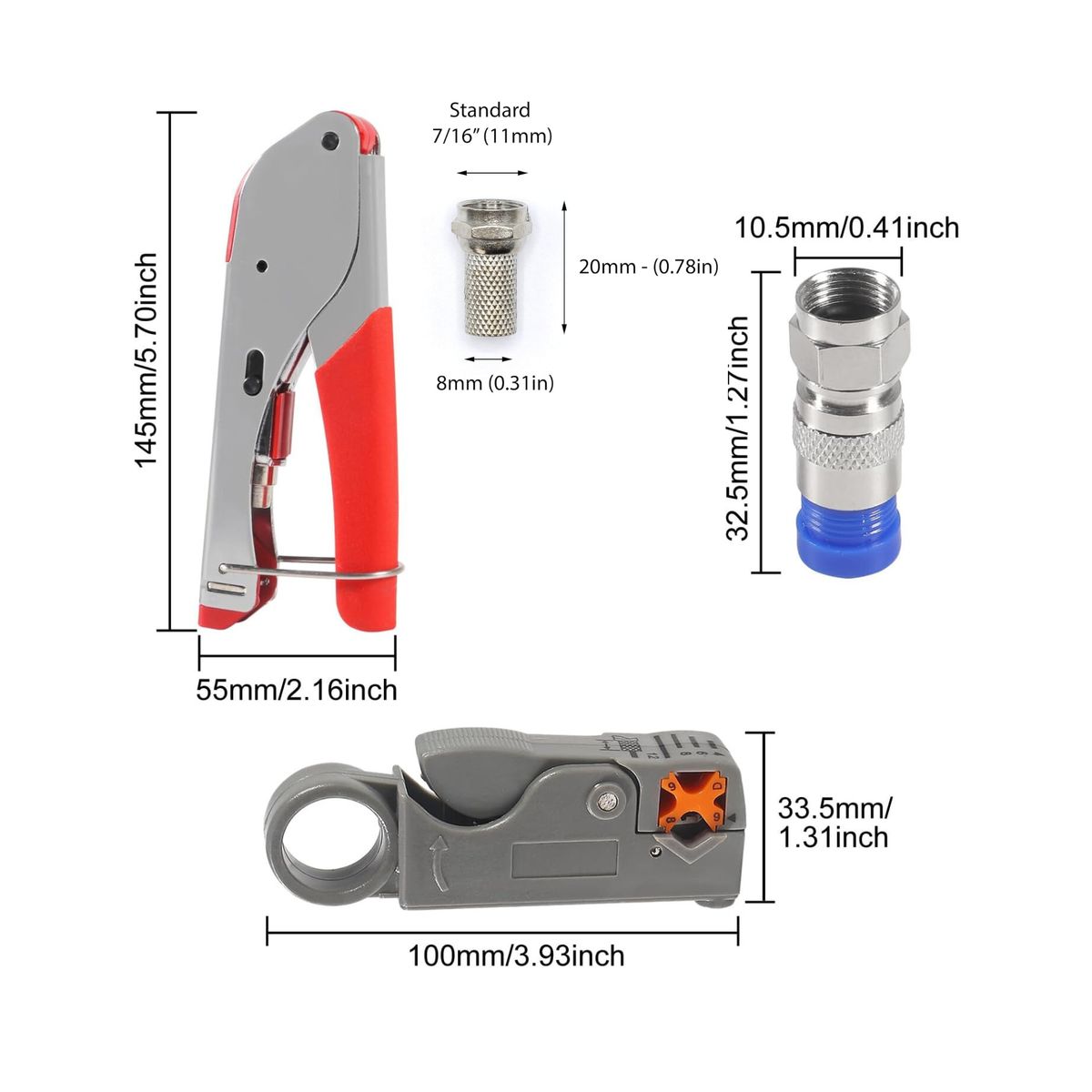GENERICO - Crimpeadora Coaxial + Conectores RG6 y RG56 + Pelacable