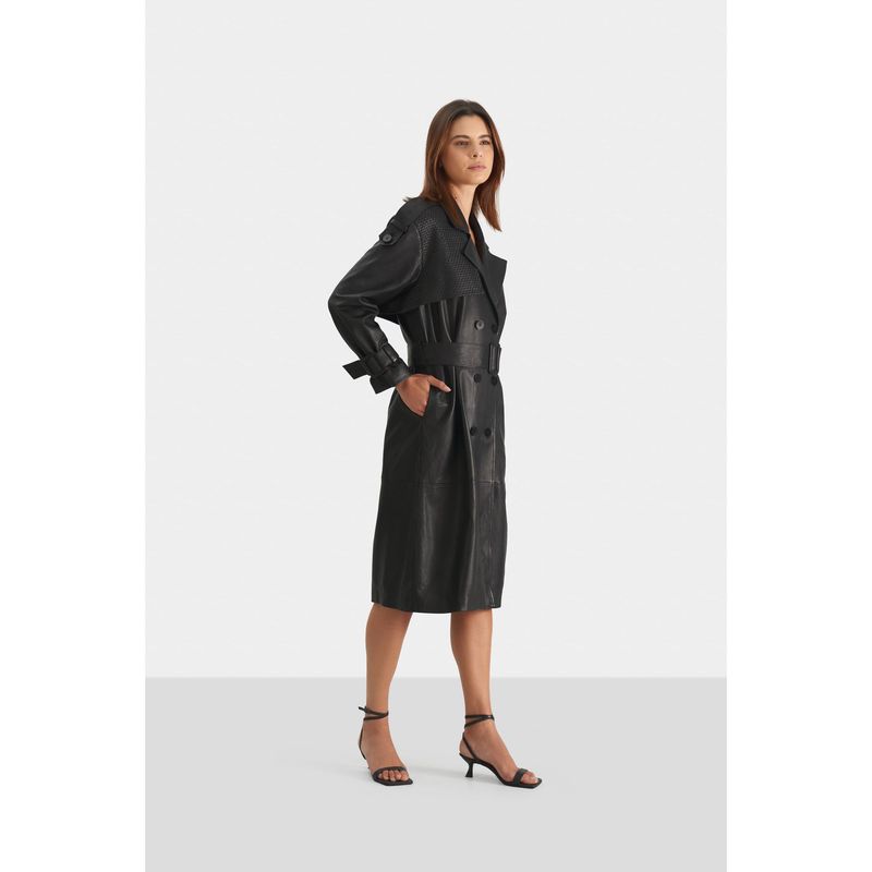 VELEZ - Vélez Trench Coat Bora De Cuero Ovino Para Mujer Negro