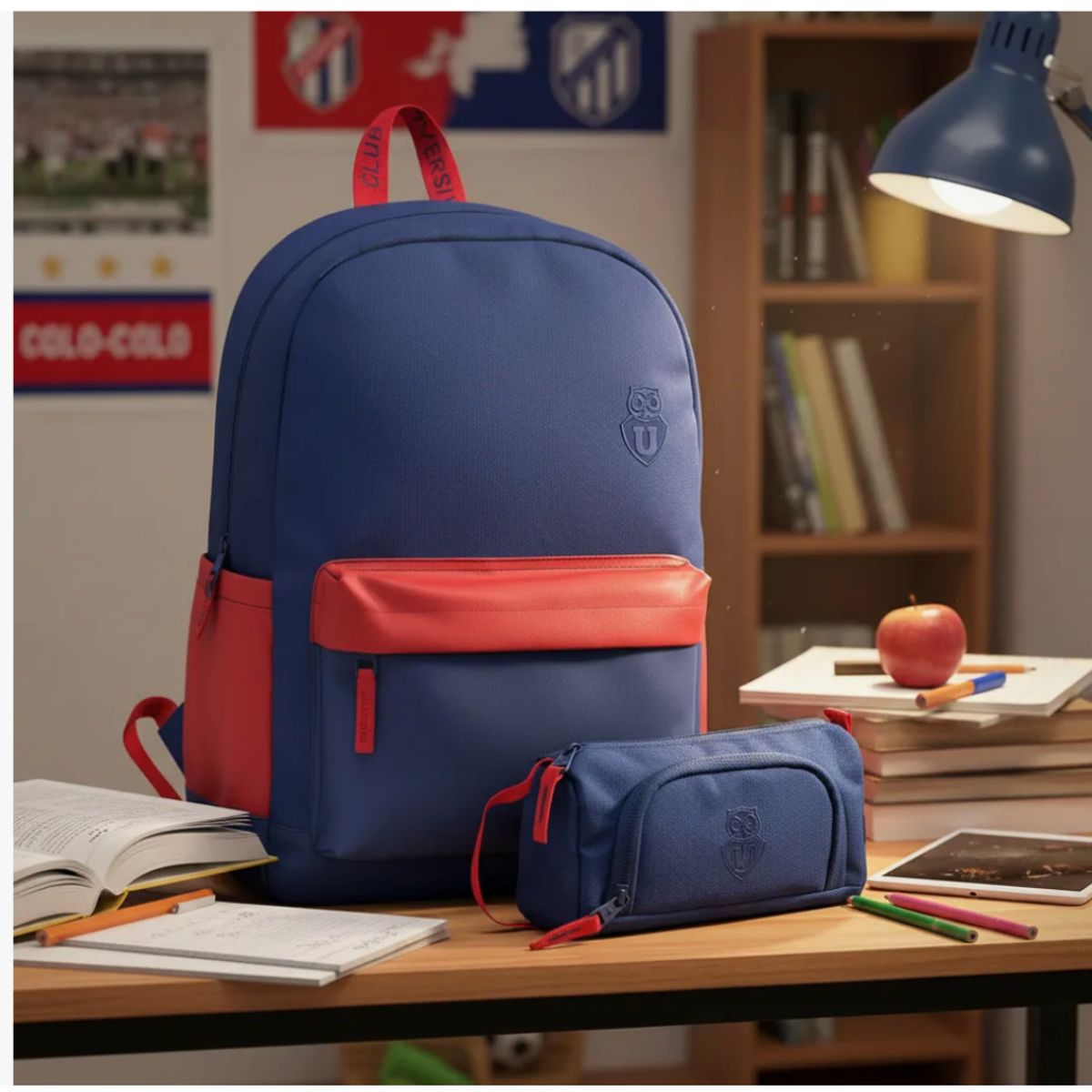 MOOSE - Pack Escolar de Mochila y Estuche U De Chile Azul