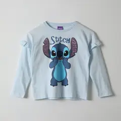 DISNEY - Polera Manga Larga Niña Lilo & Stitch Detalles Celeste