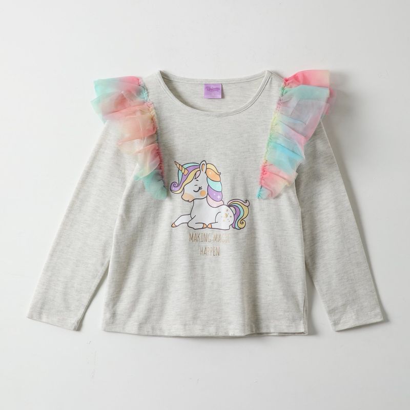 DISNEY - Polera Manga Larga Niña Unicornio Maggic Gris Unicornio
