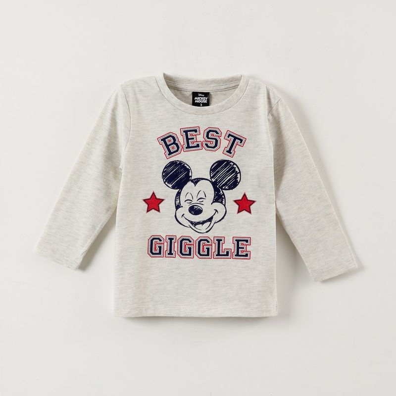 DISNEY - Polera Manga Larga Niño Mickey Best Giggle Gris Disney