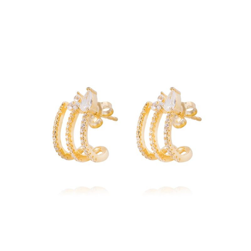 JB JOYAS BARON - Aros de Plata Esterlina 925 Tres puntas Bañado en Oro 14kt