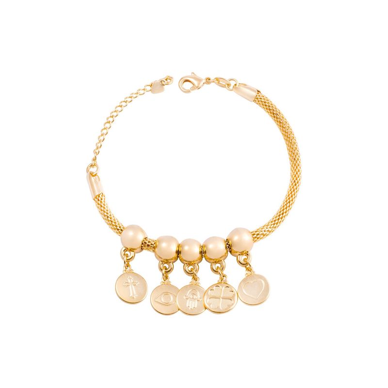 JB JOYAS BARON - Pulsera de Plata Esterlina 925 Protectora dijes Bañado en Oro 14kt