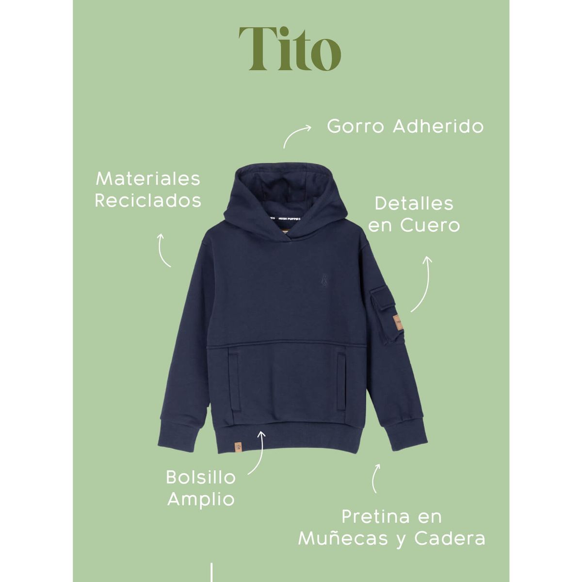 HUSH PUPPIES - Polerón Escolar Niño Azul Marino Tito HUSH PUPPIES