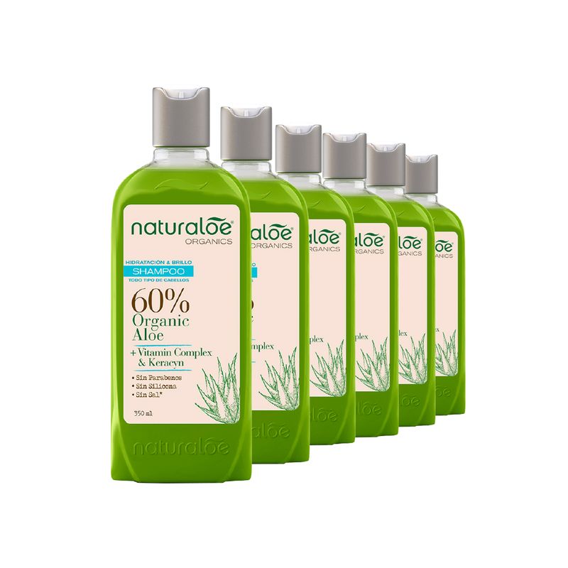 NATURALOE - Pack 6 Shampoo Naturaloe Hidratación Y Brillo 350ml