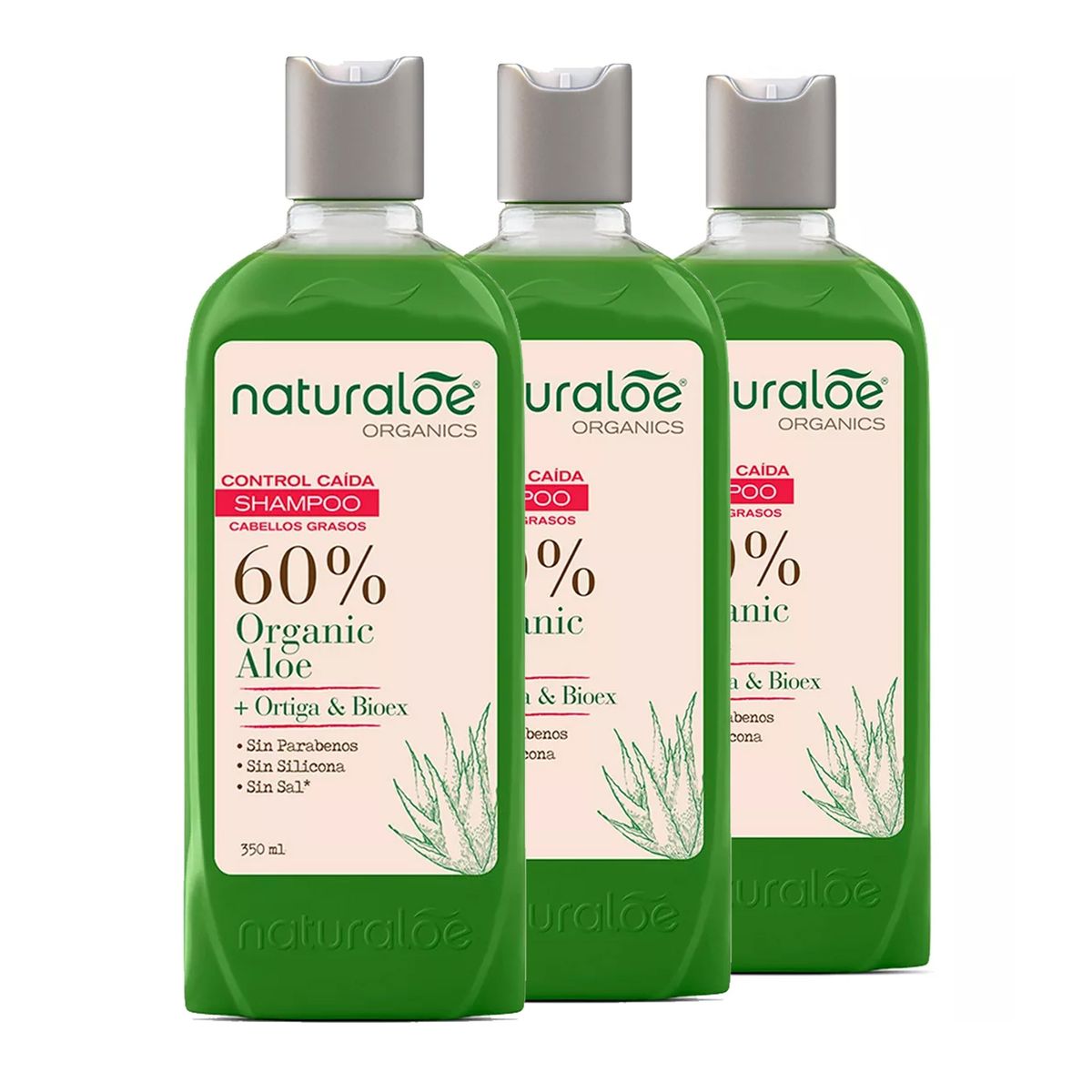 NATURALOE - Pack 3 Shampoo Control Caida Graso 350 ml Naturaloe