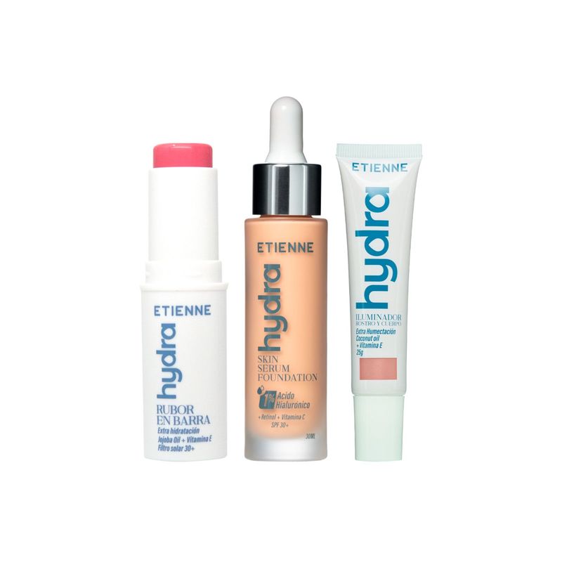 ETIENNE - Set Hydra Base Beige + Rubor Barra Cop + Iluminador Etienne