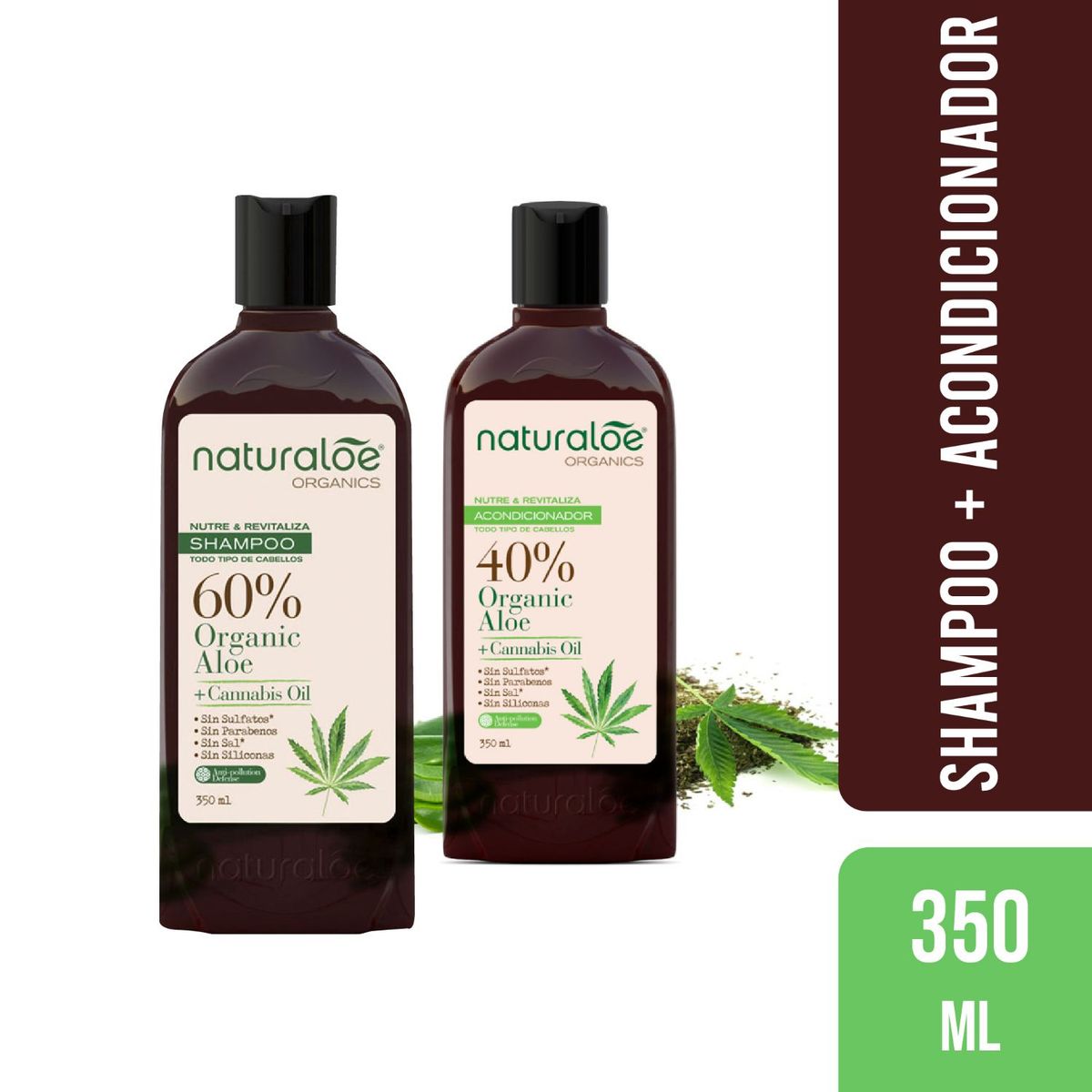 NATURALOE - Shampoo + Acondicionador Cañamo 350ml Naturaloe