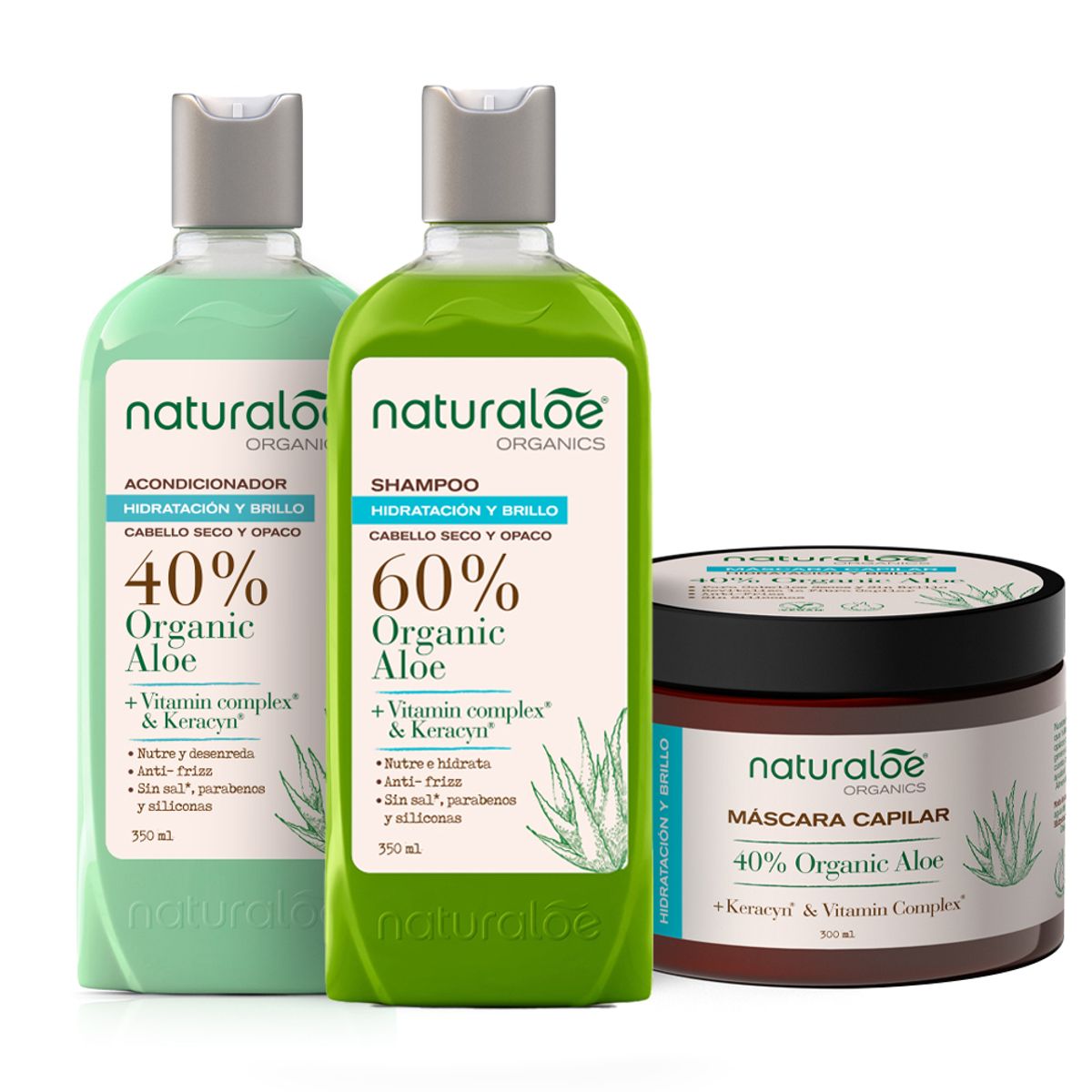 NATURALOE - Set Shampoo + Acondicionador + Masc Hidratación & Brillo