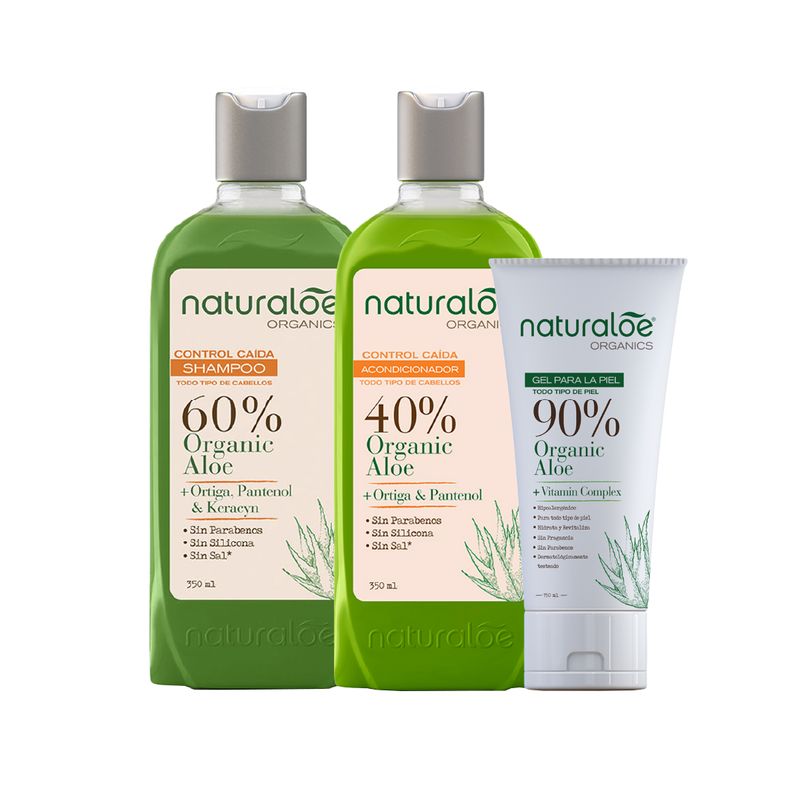 NATURALOE - Set Shampoo + acondicionador ControlCaida + Gel de piel120ml