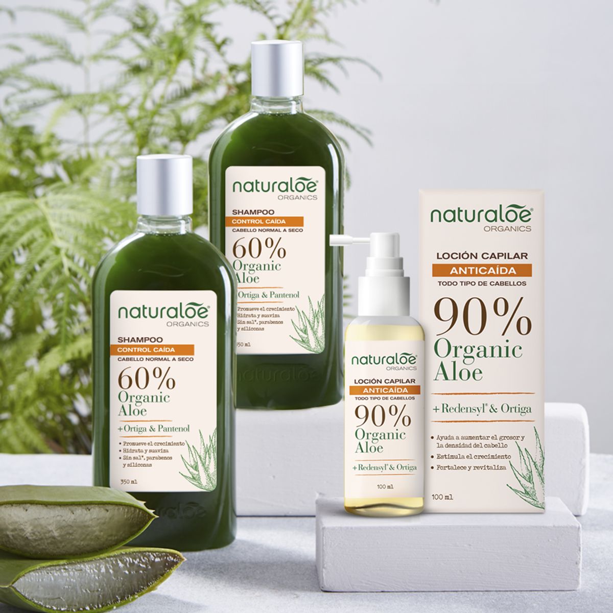 NATURALOE - Set 2 Shampoo Cont Caida Normal a Seco + 1 Loción Anticaída