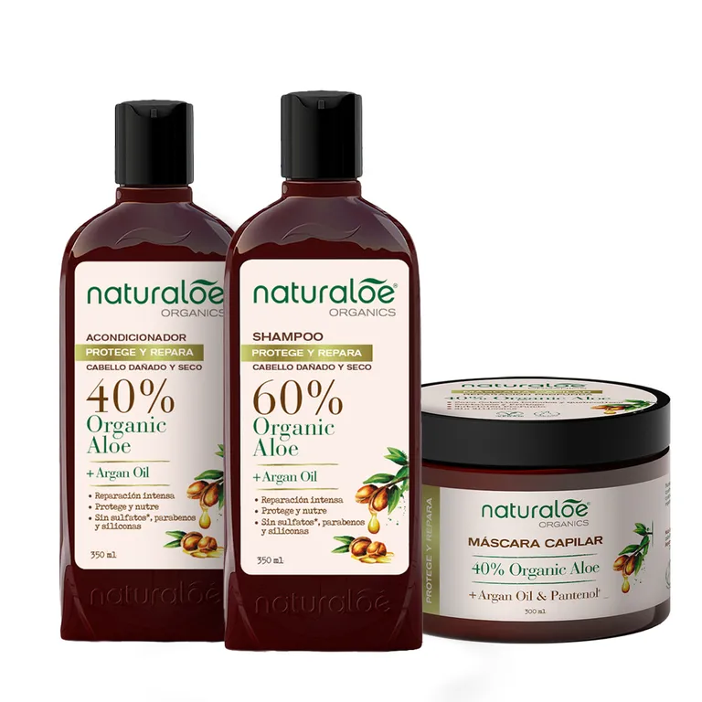 Set Shampoo + Acondicionador + Masc Reparacion Aloe & Argan ...