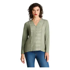 CURVI - Polera Manga Larga Mix Fabric Verde