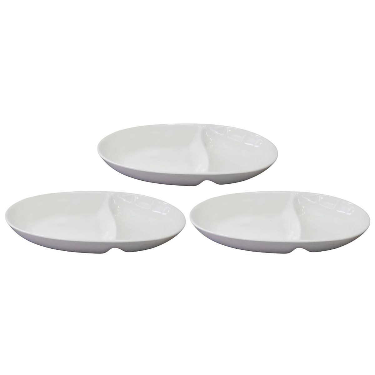 GENERICO - Set de 3 Platos de Cerámica con Separador - Snacks o Salsas