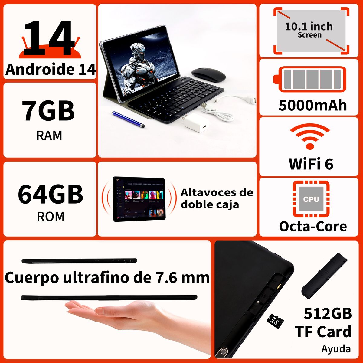 VEIDOO - Tablet Veidoo 10.1'' 7GB+64GB Octa-Core Android 14