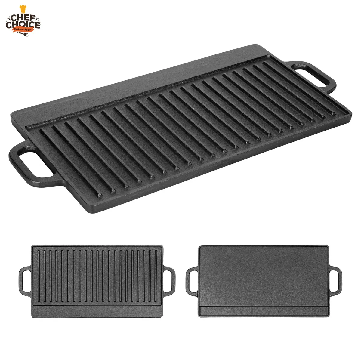 CHEFCHOICE - 2 En 1 Sarten Churrasquera Reversible Hierro Fundido 50x23cm