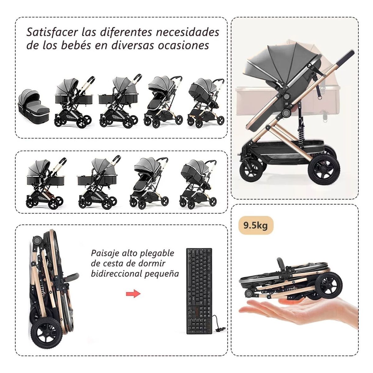 EVERSO - Carriola De Bebé Para Viaje Bastón Cochecito Con Portabebé