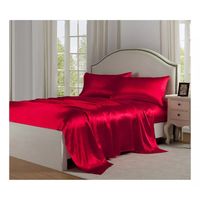 Juego De Sábanas Color Rojo De Satín 2 Plazas-4 Piezas