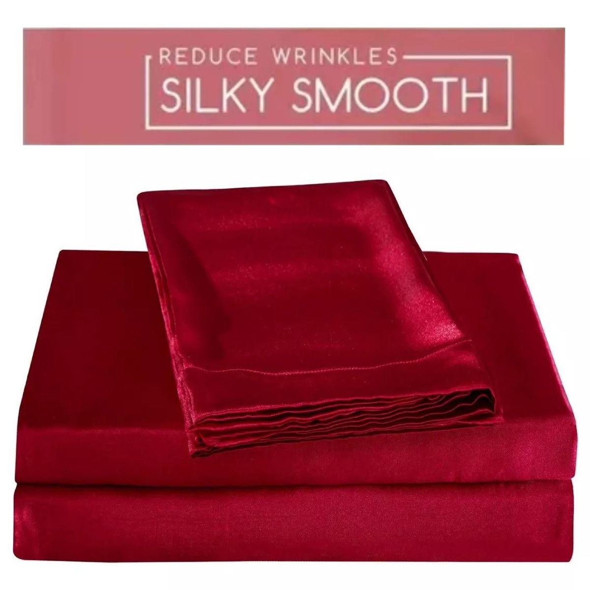 MUNDO MAGIA - Juego De Sábanas Color Rojo De Satín 2 Plazas-4 Piezas