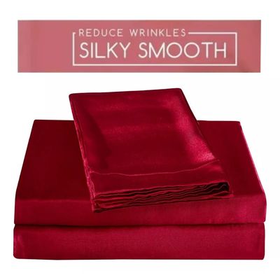 Imagen 2 del producto Juego De Sábanas Color Rojo De Satín 2 Plazas-4 Piezas