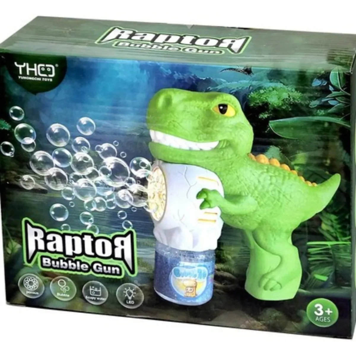 OEM - PISTOLA DE BURBUJAS JUGUETE PARA NIÑOS BUBBLE LUZ DINOSAURIO