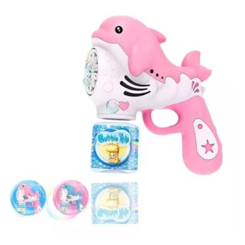 OEM - LANZADOR DE BURBUJAS DELFIN  PARA NIÑOS CON LUCES LED ROSADO