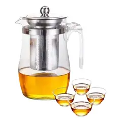 GENERICO - Tetera Infusor De Vidrio 500 Ml + 4 Tazas Té Hierbas