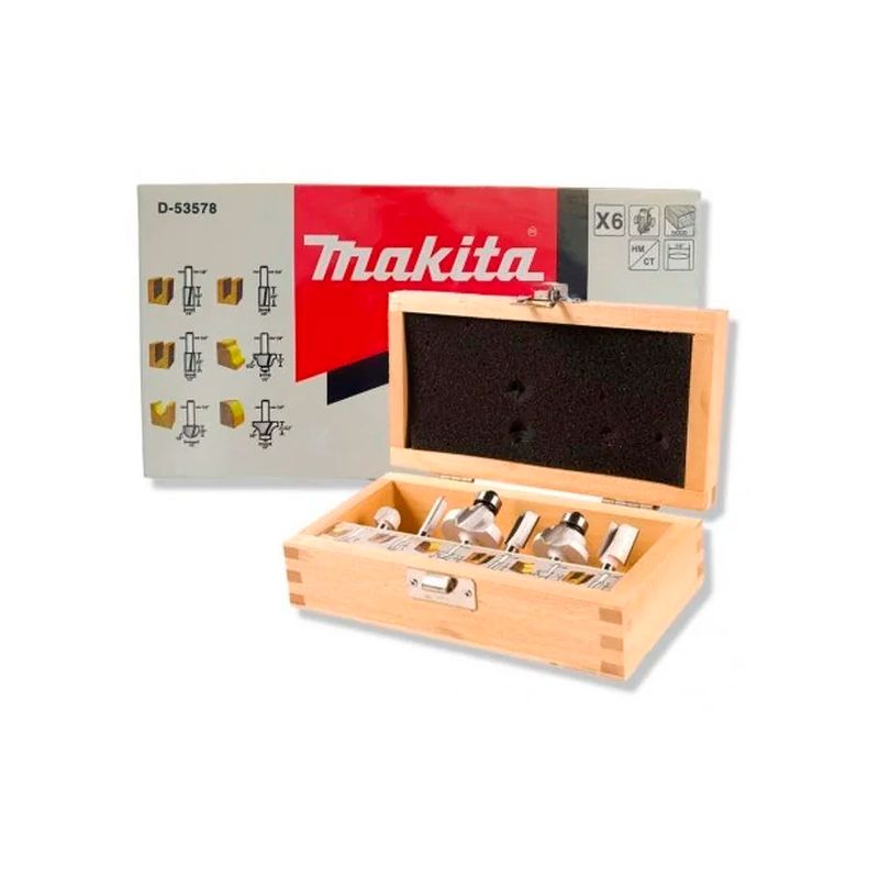 MAKITA - Set de 6 Fresas Toma 1/4" Madera D-53578