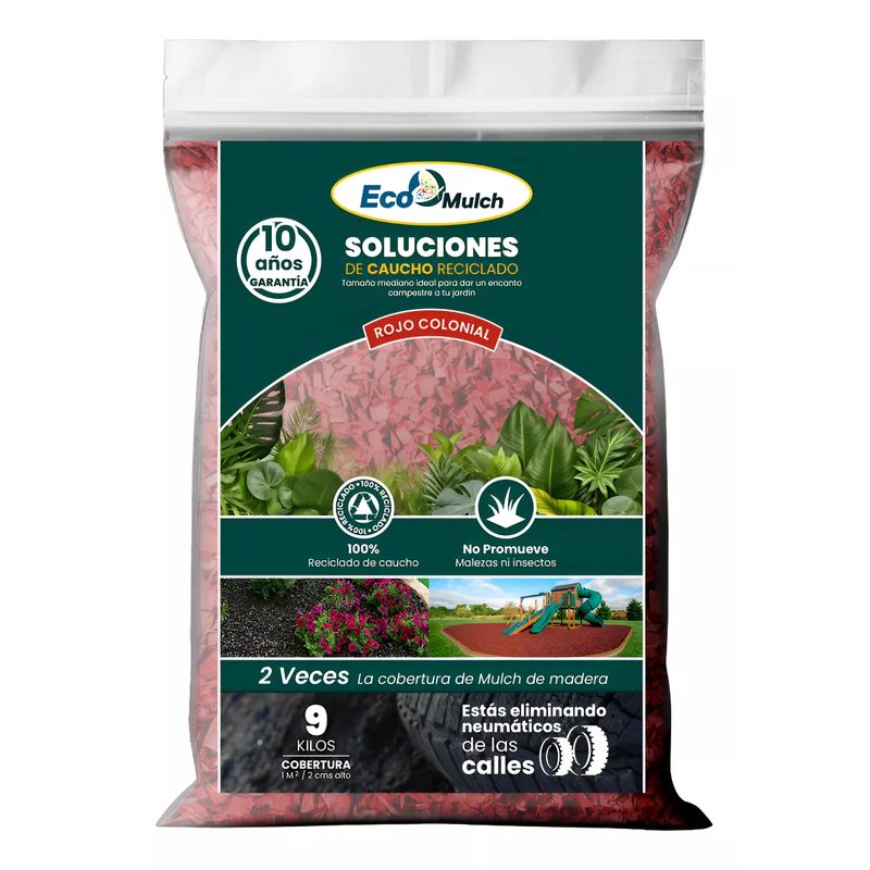 GENERICO - Mulch / Bolsa 9 Kg / Caucho Reciclado / Decorativo / Rojo Colonial
