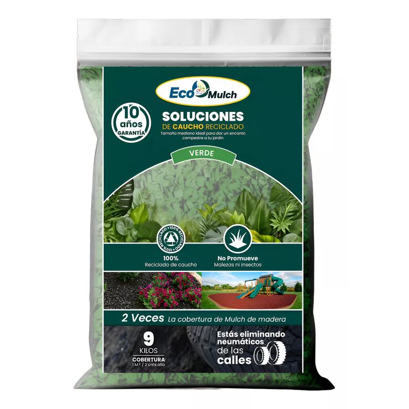 GENERICO - Mulch / Bolsa 9 Kg / Caucho Reciclado / Decorativo / Verde