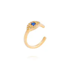 JB JOYAS BARON - Piercing de Plata Esterlina 925 Earcuff ojo turco Bañado en Oro 14kt
