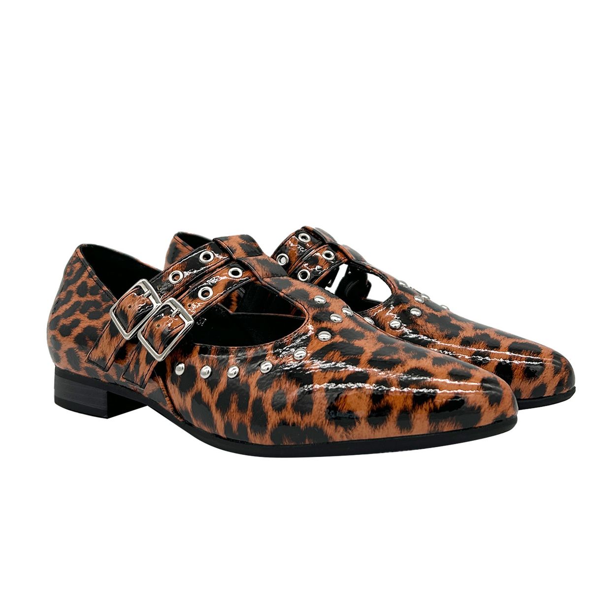 DINASTELLA - Ballerina para mujer, Café doble correa con hebilla Danicolle