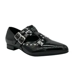 DINASTELLA - Ballerina para mujer, Negro doble correa con hebilla Danicolle
