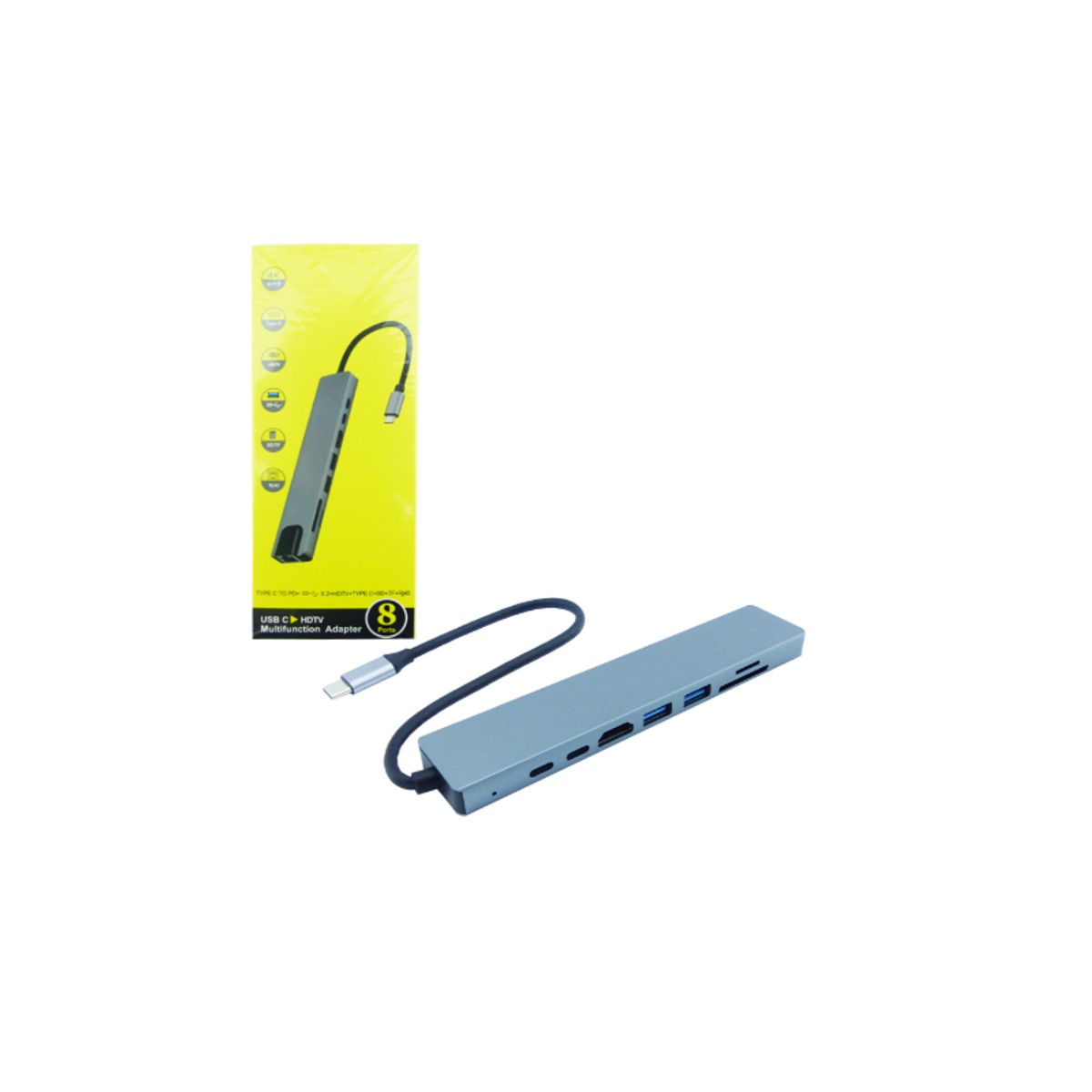 GENERICO - Hub Adaptador USB A Tipo C /hdmi Lan Sd 8 En 1 Macbook iMac