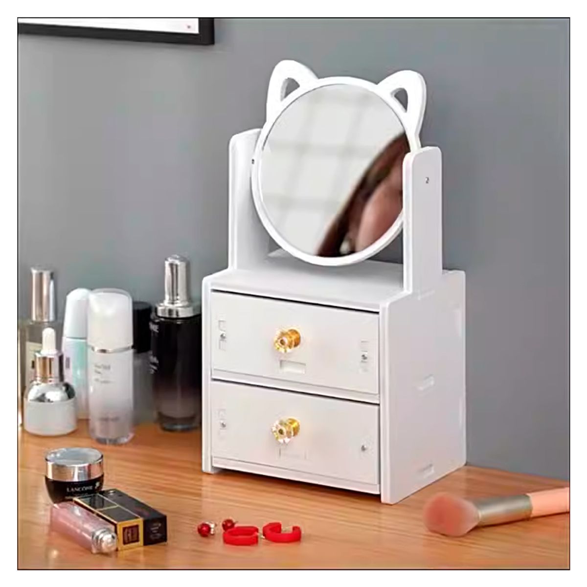 IRM - Cosmetiquero Organizador Con Espejo y gavetas Tocador  Diseño Gato