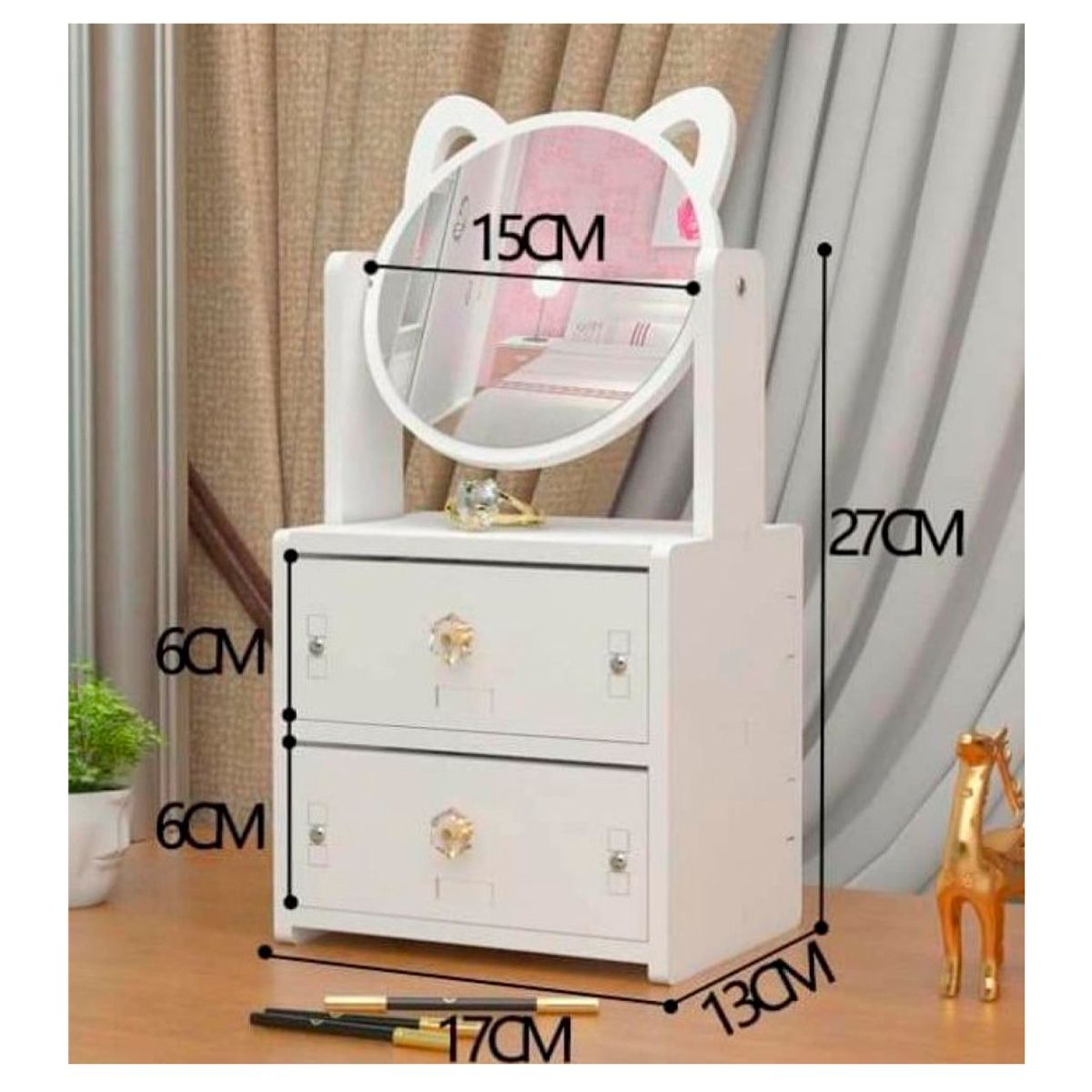 IRM - Cosmetiquero Organizador Con Espejo y gavetas Tocador  Diseño Gato